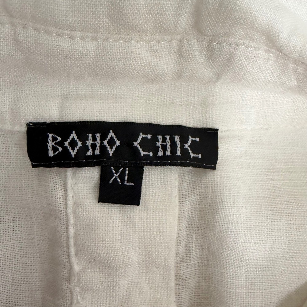Boho Chic Linen Tunic Women XL White 3/4 Sleeve Relaxed Top Lagenlook Minimalist - Picture 2 of 14